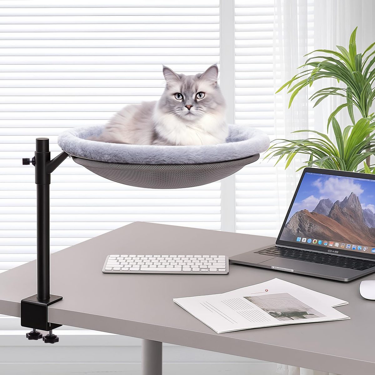 Cat Desk Bed — 360° Rotatable Hammock Stand